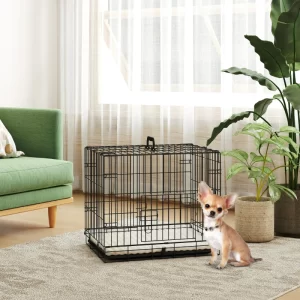 pawhut foldable dog crate with 2 doors